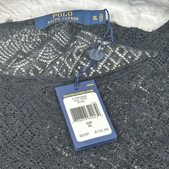Ralph Lauren Polo Knitted Sheer Mesh Women's XL Long Sleeve Blouse NWT Crochet - Picture 6 of 7
